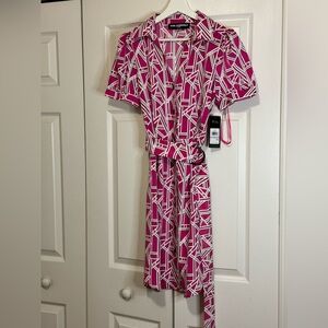KARL LAGERFELD PARIS Geometric Print Belted Mini Dress Size 6